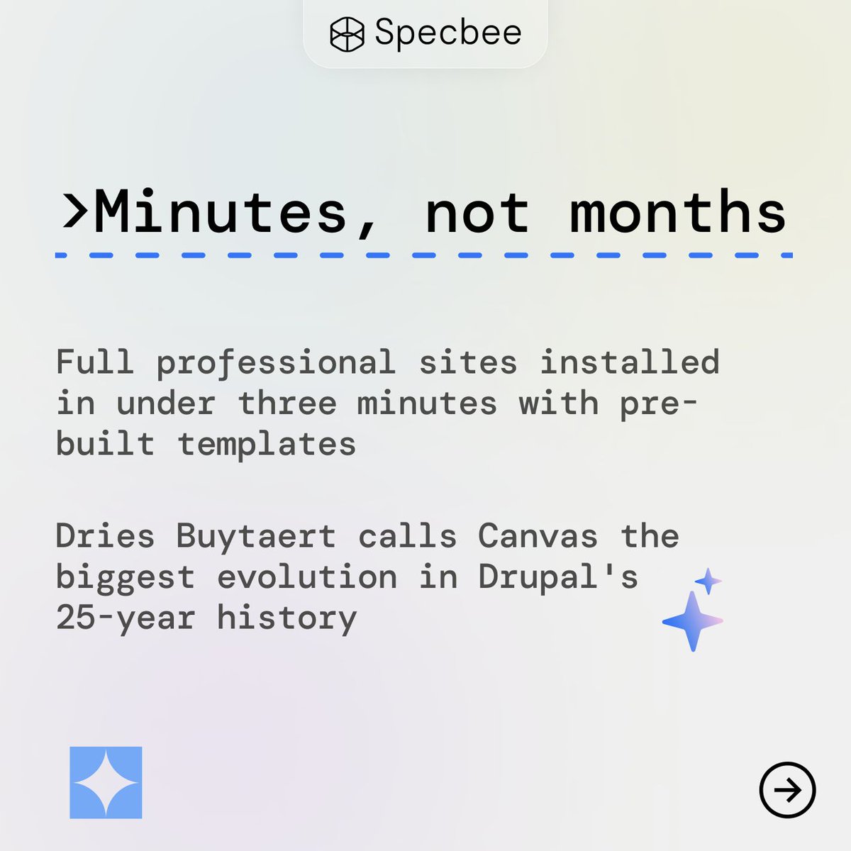 specbee's tweet photo. Drupal Canvas AI turns that sentence into a page. Content teams can build full pages from a prompt using approved components, generate alt text on upload, audit the site against brand guidelines, and set up content types by chat. https://t.co/eTvPKhoS1s