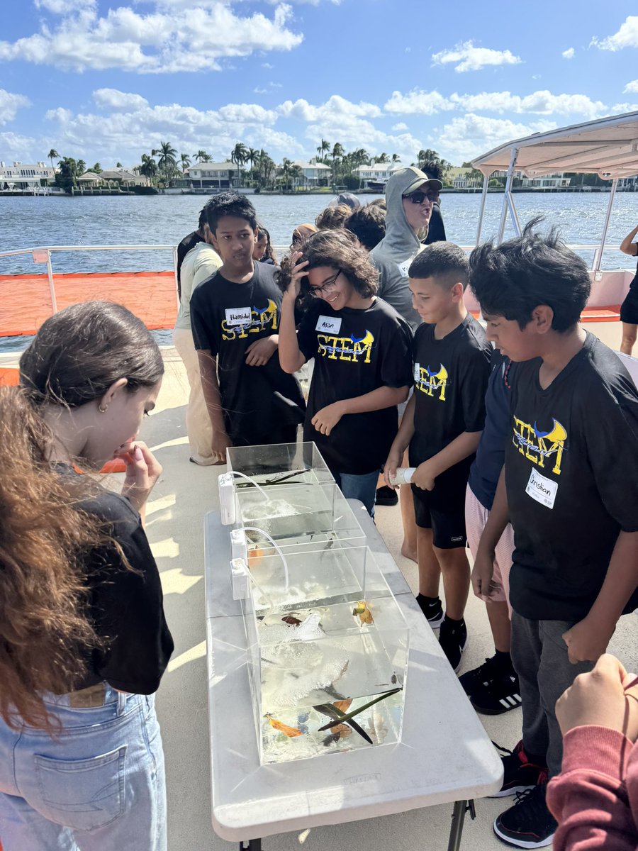 STEMagillPBC's tweet photo. The @palmspringsms STEMrays had a  great day on the water with @pbcgov ERM aboard the Hakuna Matata learning about Lake Worth Lagoon, human impacts, restoration efforts, and the incredible wildlife that calls this local ecosystem home. 🌊🐠🦀 #EnvironmentalEducation https://t.co/4eoHhigJ42
