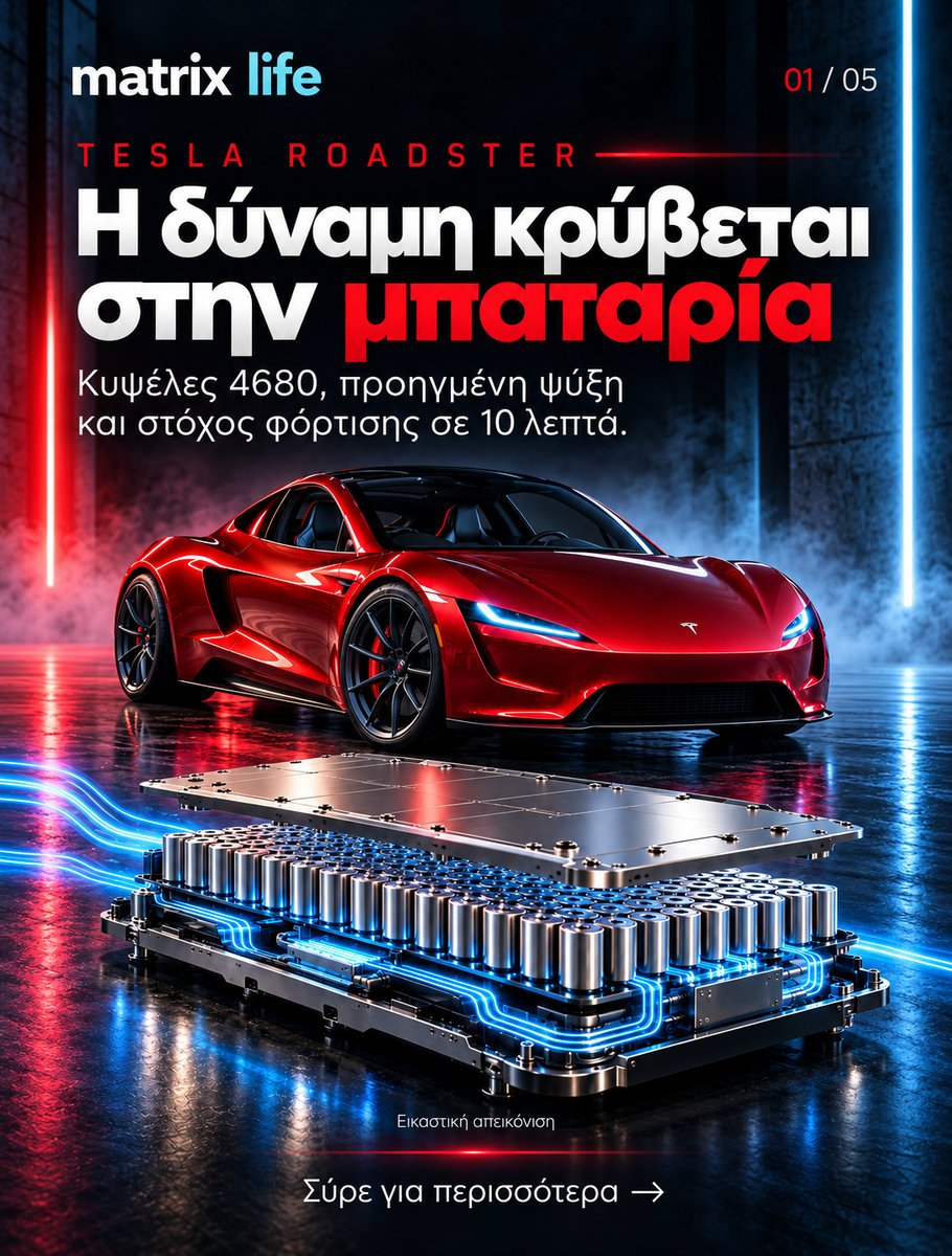 MatrixLifeGR's tweet photo. Η μπαταρία του νέου Tesla Roadster χρησιμοποιεί προσαρμοσμένες κυψέλες 4680 ιόντων λιθίου με περίβλημα αλουμινίου, διπλή πλευρική ψύξη και προστατευτικό κάλυμμα τιτανίου. https://t.co/dxVzSED0FP https://t.co/9otVRp95N7