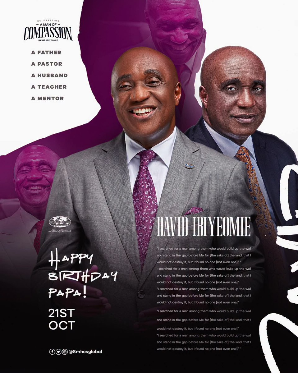MiralexO42's tweet photo. Happy Birthday to our beloved Papa, Pastor David Ibiyeomie! Your compassion, generosity, and love for humanity inspire countless lives. We love and honour you.
#SMHOS #smhosglobal #CelebratingAManofCompassion https://t.co/cdoE4V3fte