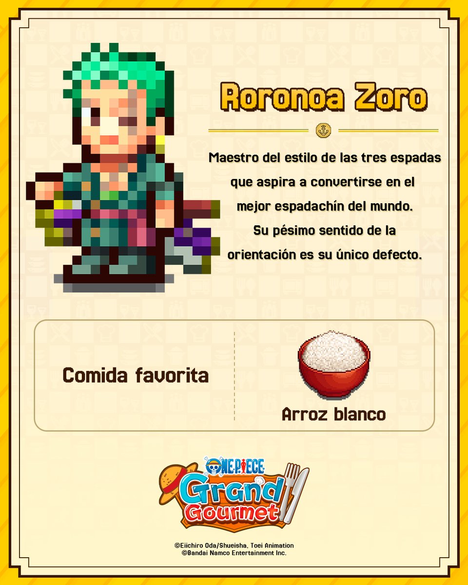 BandaiNamcoES's tweet photo. Las espadas más poderosas se forjan con el estómago lleno ⚔️

Tan solo quedan 2 días para el lanzamiento de #ONEPIECE Grand Gourmet ➡️ https://t.co/qAmUtlqc2F

#OPGG https://t.co/Xc9JZ9N090