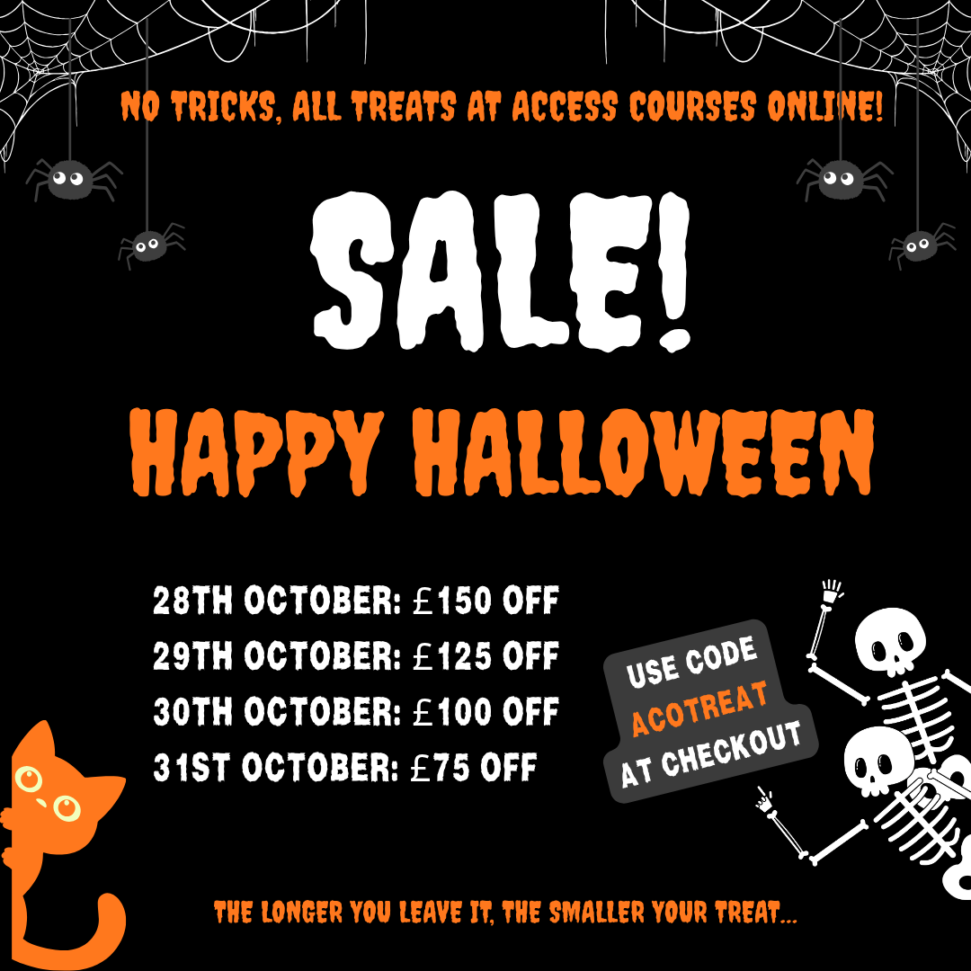 accesscourses's tweet photo. Our Halloween offer is here! Save up to £150 on selected diplomas when you enrol with Access Courses Online. Don't wait too long… the discount gets smaller every day! Link here: https://t.co/AmeHGCJzez

#AccessCoursesOnline #HalloweenOffer #OnlineLearning #HalloweenDiscount #fyp https://t.co/6Kt1RgrKvG