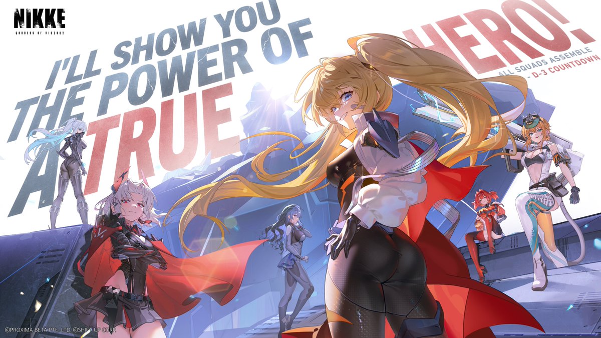 NIKKE_en's tweet photo. 【Goddess of Victory Assemble Countdown】

“The synergy between heroes and villains.”

For the hope of humanity, here we stand.

3 days to go until all squads assemble.

#NIKKE4thAnniversary https://t.co/0njpkQ0Oq4