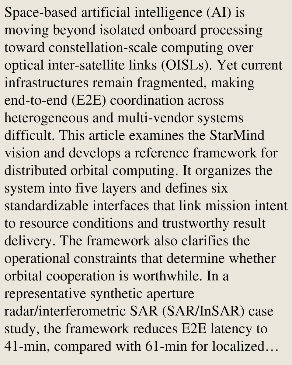 USB's tweet photo. StarMind: Challenges and Opportunities in Orbital Computing

Zisheng Gong, Zhaoyu Liu, Houtianfu Wang, O. Tansel Baydas, Liu Cao, Xia Xu, Ozgur B. Akan
https://t.co/7mb9XzGhUq [𝚌𝚜.𝙽𝙸 𝚎𝚎𝚜𝚜.𝚂𝚈]
💬Submitted to the IEEE for possible publication https://t.co/Uajh036avL
