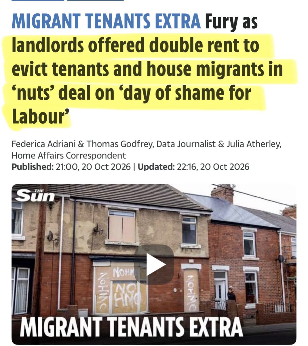 Artemisfornow's tweet photo. The Sun newspaper is reporting that landlords are being offered double the market rent to evict tenants and house migrants.

One landlord was offered £4,500 a month for a 3 bedroom flat when the council offered the same flat at £1,790.

It wasn’t a conspiracy theory then? https://t.co/O0fYWFOCyT