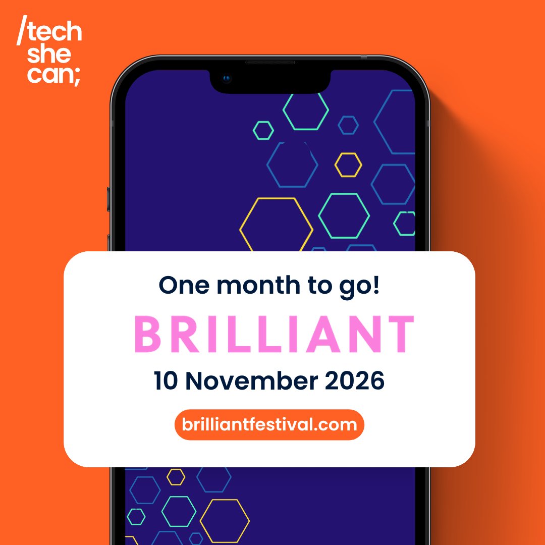 Tech_She_Can's tweet photo. Less than a month to go until @brilliantfest 2026! 🚀

We're looking forward to a brilliant day of fresh ideas, inspiring conversations and exploring the future of tech.

Joining us? There's still time to grab your FREE ticket!

🎟️ Sign up here: https://t.co/FmCctdn6bn
📅 Tuesday 10 November 2026

#TechWeCan #BRILLIANT2026