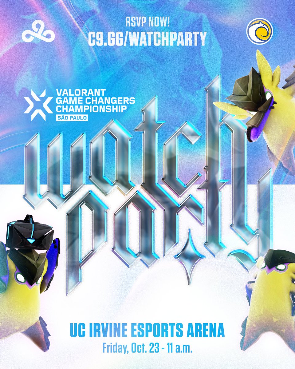 C9VAL's tweet photo. 2 days until our #VCTGameChangers Championship watchparty with @UCIEsports!

🗓️ Oct 23rd // 11am-5pm PDT

RSVP today at https://t.co/1SZUZUxXP9! https://t.co/b00hWpRYLw