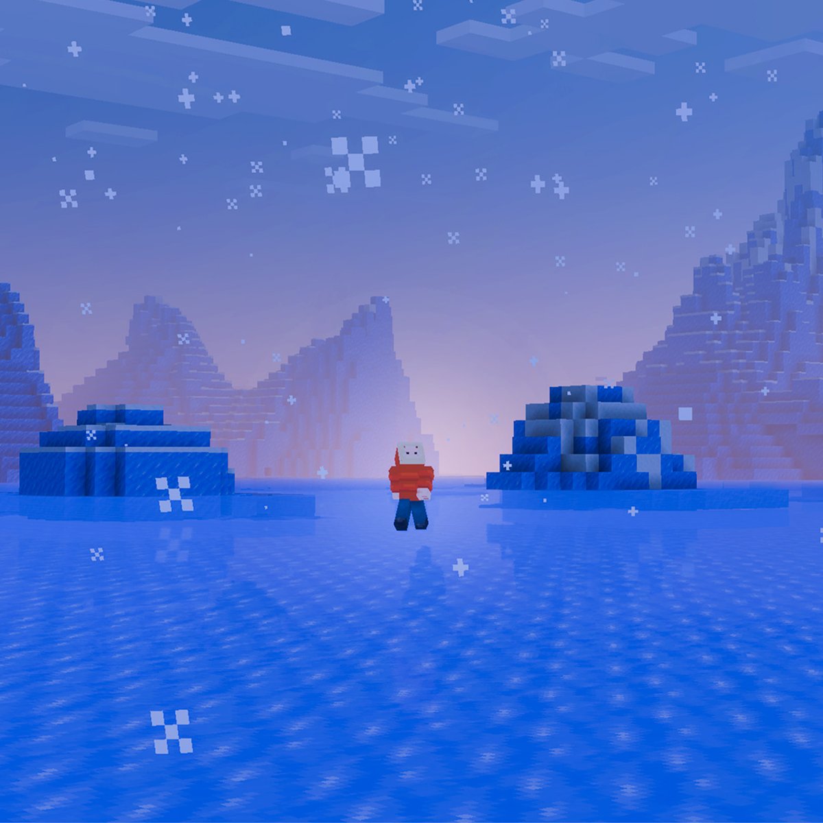 minecraftjapan's tweet photo. うおー！新しいブロックです🧊✨

次のゲームドロップの
さらなる新機能が試せるようになりました！
氷塊を加工して、氷塊レンガなどを含む
レンガセットをクラフトしましょう❄️🥶

そして凍った川や海では環境音を楽しみ
水の上の氷ブロックが発する歌うような音に🎵🎶
耳を澄ませてみてください😌👂
新機能はテスト版で今すぐお試しいただけます！

詳細はこちら⬇️
https://t.co/ajDB3UD9UU