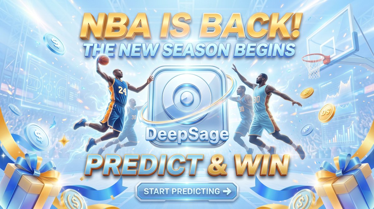 DeepSageApp's tweet photo. The new season starts NOW! Are you ready for the action? 🔥

Use DeepSage to turn your basketball IQ into real rewards! Predict game outcomes and win crypto and exclusive prizes! 💰

Don't just watch. Dominate.

#NBA #DeepSage #NewSeason #BasketballPredictions #PredictAndWin https://t.co/XvTo5eqcAN