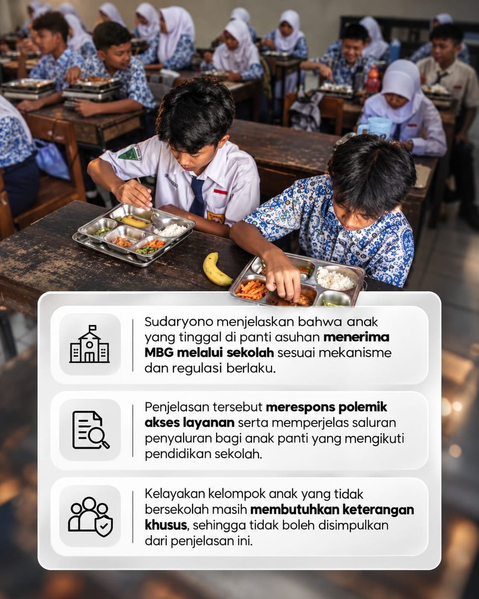latipiaa's tweet photo. Anak panti asuhan yang masih bersekolah juga berpeluang menerima manfaat MBG melalui sekolahnya. Penyaluran program ini perlu memastikan sasaran penerima terlayani dengan baik.

#jagaindonesia #MBG #GiziNasional #AnakPantiAsuhan #PendidikanIndonesia https://t.co/1byY3RGYd8