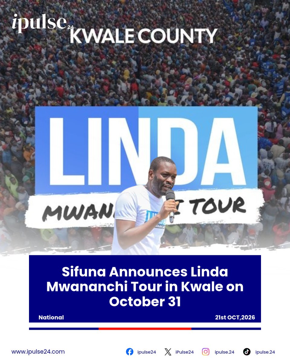 iPulse24's tweet photo. Sifuna announces the upcoming Linda Mwananchi Tour heading to Kwale County on October 31. Get ready for full grassroots engagement! 
Read more: https://t.co/YXISQbu8sX   #LindaMwananchi #KwaleCounty #KenyaPolitics #iPulse24 https://t.co/PpOjp64PLd