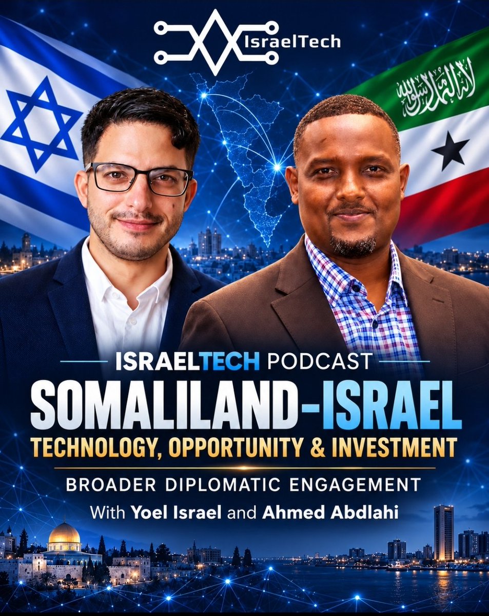 Ahmed_Abdlahi's tweet photo. Today at 11:00 a.m. ET (New York time), I’m honored to join Yoel Israel on the IsraelTech podcast.

We’ll discuss Somaliland–Israel relations, opportunities for technology collaboration, the diplomatic engagement surrounding Israel’s recognition of Somaliland, and the wider regional implications.

I look forward to sharing my perspective as a CEO of GiftinTech,  technology Expert and Somaliland diaspora advocate. Thank you, Yoel, for the invitation.
@YoelTIsrael 
@IsraelTech
