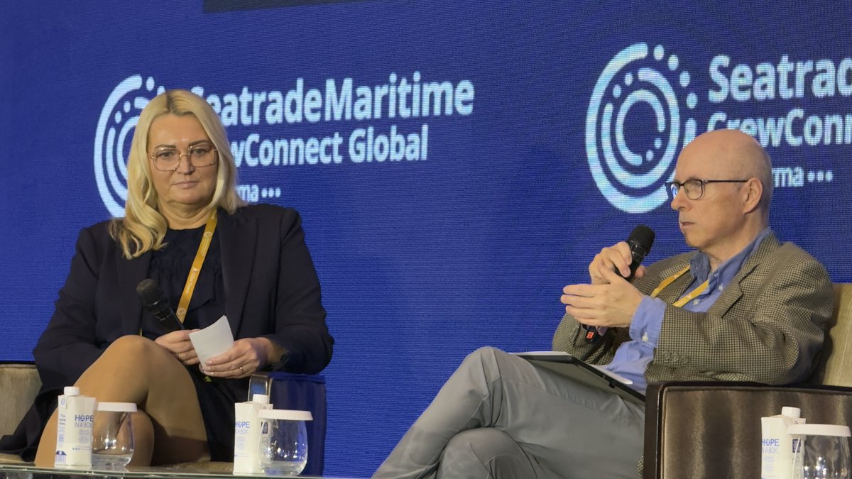 mintra's tweet photo. ⚓Day two of CrewConnect Global 2026: Mintra's Erle Kristin Wagle moderates panel on STCW Phase 2 priorities. #WeAreMintra #CrewConnectGlobal #STCW #MaritimeTraining https://t.co/dMWpCaaWV8