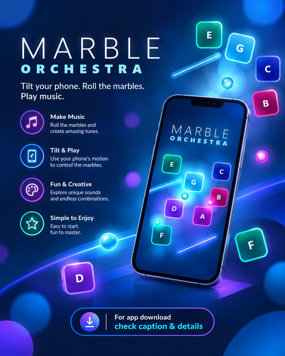 nets_tech's tweet photo. 🎵 What if marbles could make music?
🎹 Create melodies
🧩 Solve 30 puzzles
⚙️ Build marble machines
Meet Marble Orchestra, a creative music game you can play offline!
📲 https://t.co/IJiTsgIchZ
Learn more about the game:
🌐 https://t.co/yuo0GOqdpz

#MobileGaming #MusicGame https://t.co/pEdjXukPhy