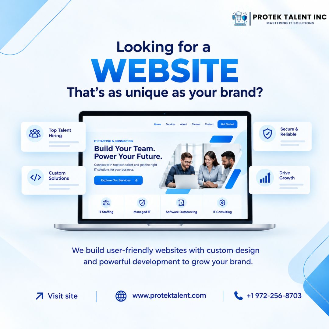 protektalentinc's tweet photo. Looking for a website that stands out from the crowd?
Protek Talent Inc. creates user-friendly, custom-designed websites that strengthen your brand and drive business growth.
๐ https://t.co/4jEXRXZiXm
๐ +1 972-256-8703
#ProtekTalentInc #WebsiteDevelopment #CustomWebDesign https://t.co/UHCTTZWFqk