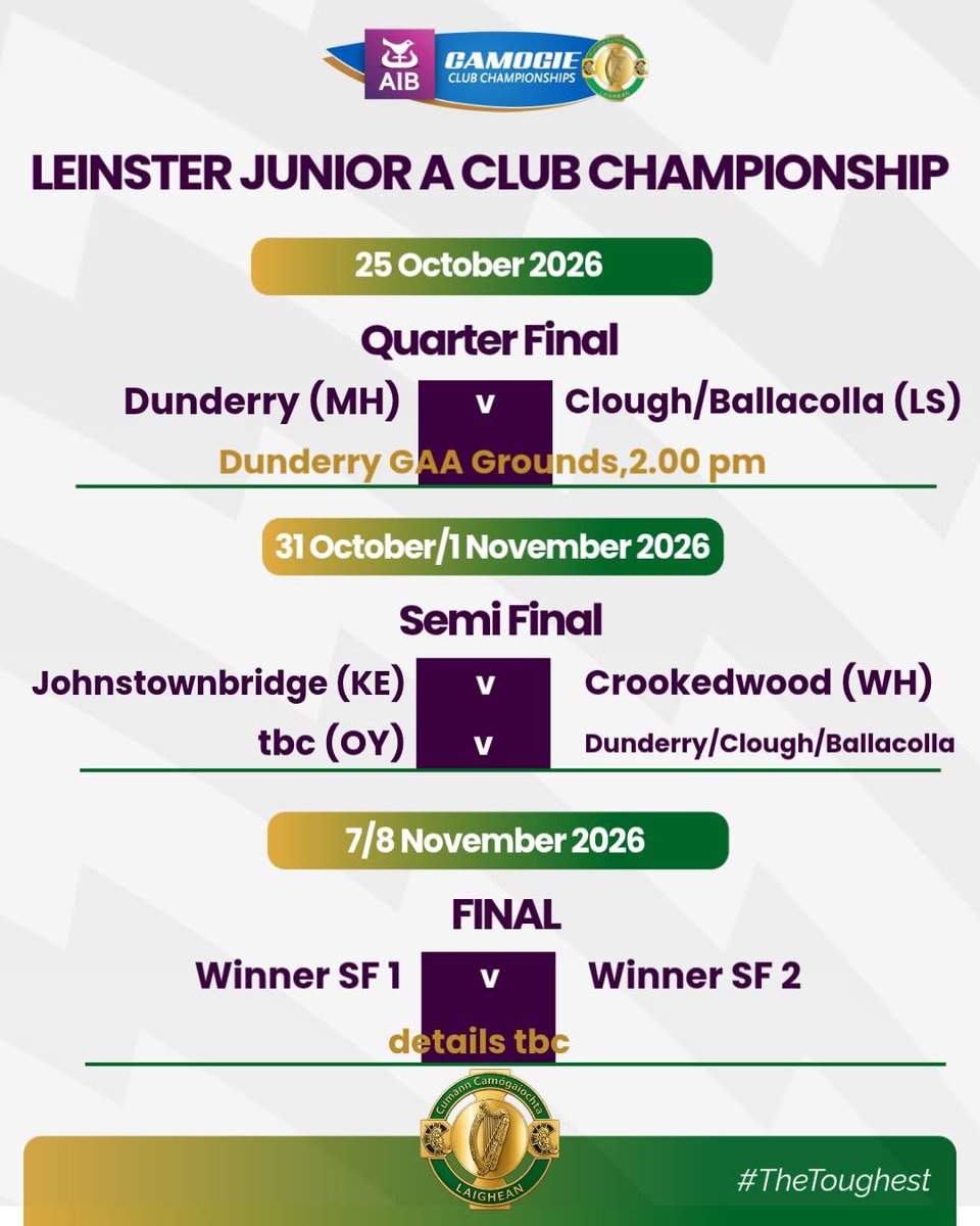 LeinsterCamogie's tweet photo. Our @AIB_GAA Junior A Club Championship begins on Sunday when Dunderry from @OffMeathCamog play Clough/Ballacolla from @laois_camogie
Very best of luck to both teams and we hope it's a very exciting match
#LeinsterCamogie #camogie #meathcamogie #LaoisCamogie #TheToughest https://t.co/OikIY3Ufr3
