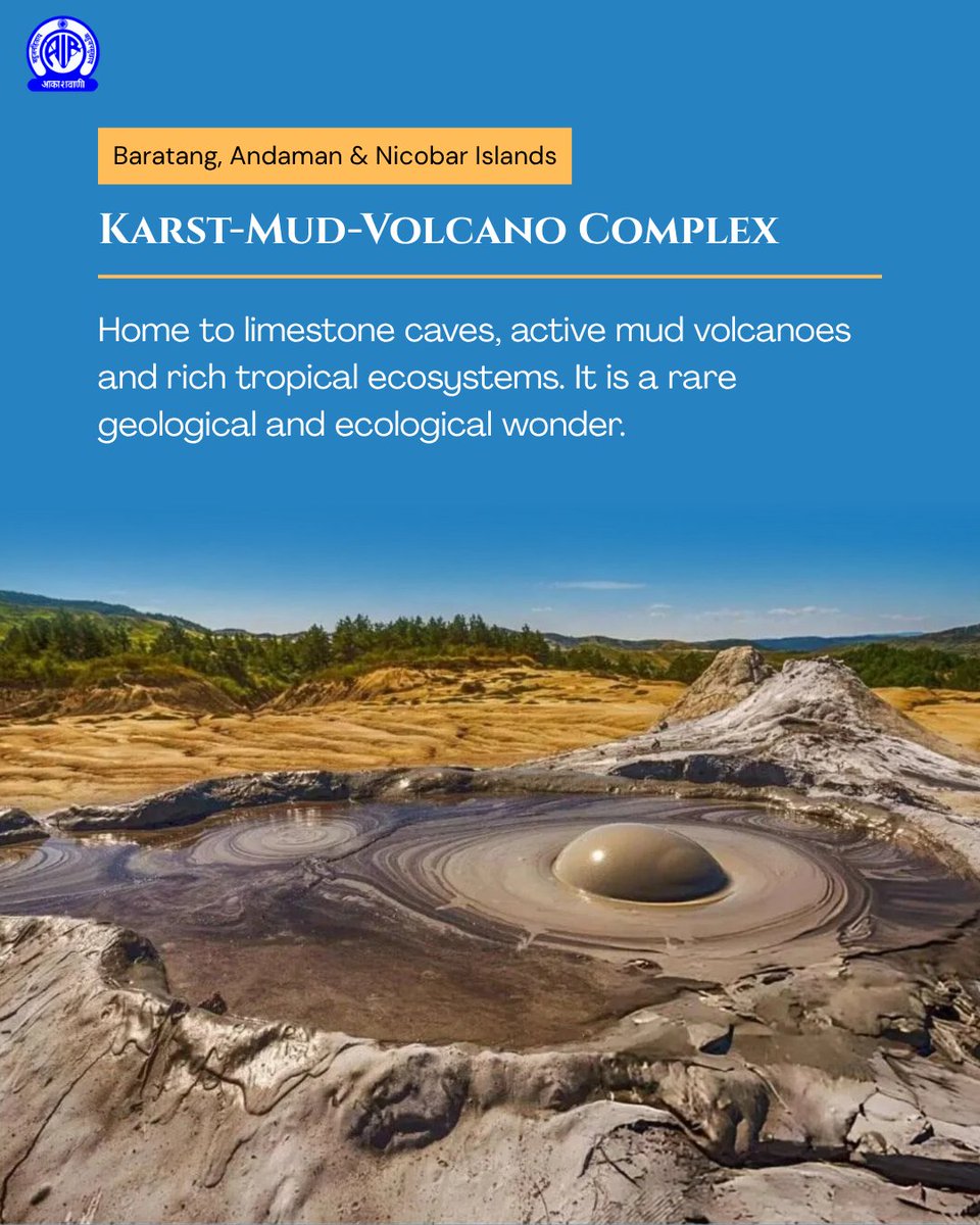 AkashvaniAIR's tweet photo. 3 New Indian Sites Added to UNESCO’s Tentative List!

🌋 Baratang’s Karst-Mud-Volcano Complex
🌋 Andaman Subduction Volcanoes
🏛️ Sirpur Cultural and Archaeological Landscape

From unique geological wonders to ancient cultural heritage, these additions highlight India’s rich natural and historical legacy.

#UNESCO #IndianHeritage #IncredibleIndia #WorldHeritage

@MIB_India @airnewsalerts @UNESCO @MinOfCultureGoI @ASIGoI @mygovindia