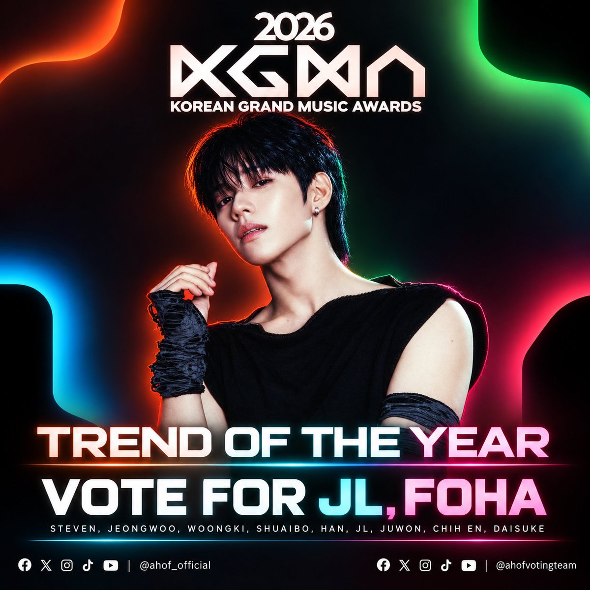 AHOFVOTINGTEAM's tweet photo. [🗳️] 2026 KGMA: TREND OF THE YEAR 🏆

🚨 3 DAYS LEFT, FOHA! 💙🔥

Let's keep supporting our JL in the Trend of the Year: Solo (Male) FINAL ROUND!

📱 App: COOGOONG
📅 Voting Ends: October 24, 2026
⏰ 11:59 PM KST

💛 Collect Yellow Hearts daily
💙 Collect Blue Hearts daily

#JL #제이엘 #AHOF #아홉 #KGMA2026
@AHOF_official