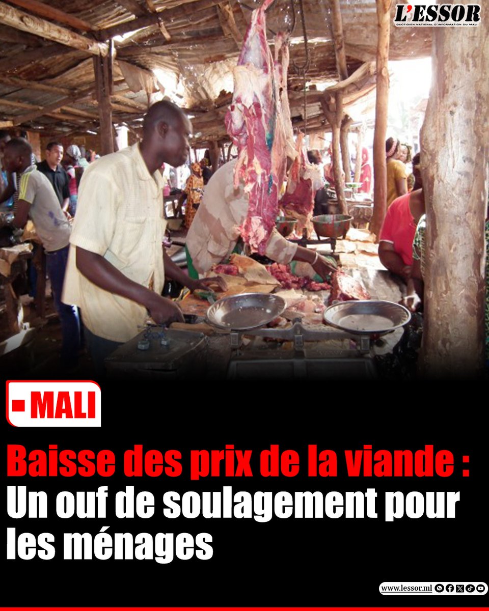 L_ESSOR's tweet photo. #Mali : Selon le nouveau barème communiqué par l’Association des bouchers du Mali, le kilogramme de viande de mouton passe de 5.000 à 4.500 Fcfa, soit une diminution de 500 Fcfa....
https://t.co/R8AQIQxvBE https://t.co/LlEF2nACTP