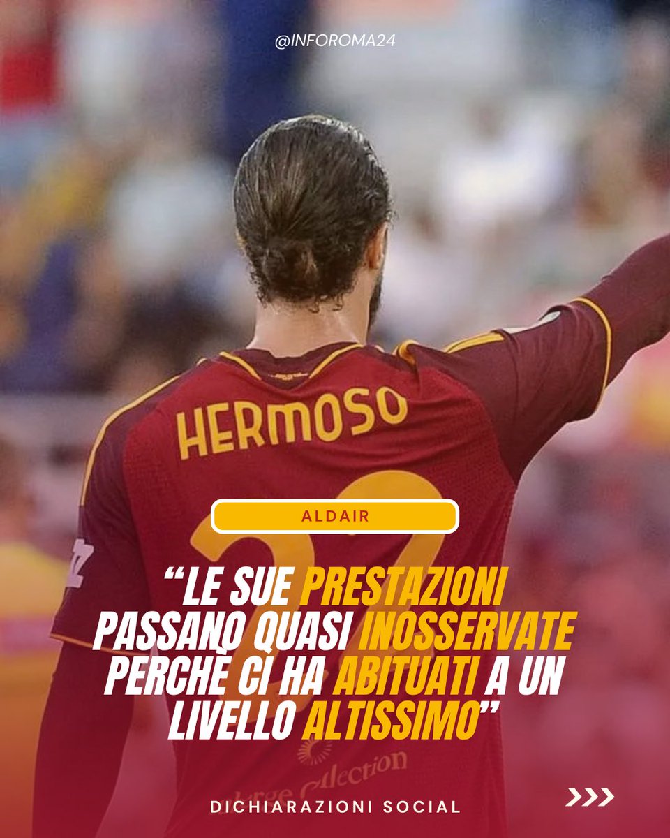 inforoma24's tweet photo. 🟡🔴 Dopo la vittoria e l’ottima prestazione dell’#ASRoma, #Aldair si è voluto complimentare con Mario #Hermoso sui social.
📸 Salvatore Fornelli
📃 Leggi i dettagli su https://t.co/IFea16JT4E https://t.co/v1DTRYJqnL