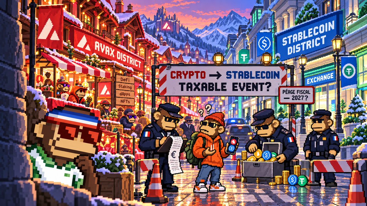 Bapt_AW3's tweet photo. Je pensais vendre mes AVAX, attendre plus bas en USDC puis utiliser une LP pour les racheter progressivement.

Demain, le premier clic pourrait déclencher l’impôt — sans qu’un euro ne quitte la blockchain.

Un péage fiscal arrive-t-il en DeFi ? 🧵 https://t.co/SnavVseUw1