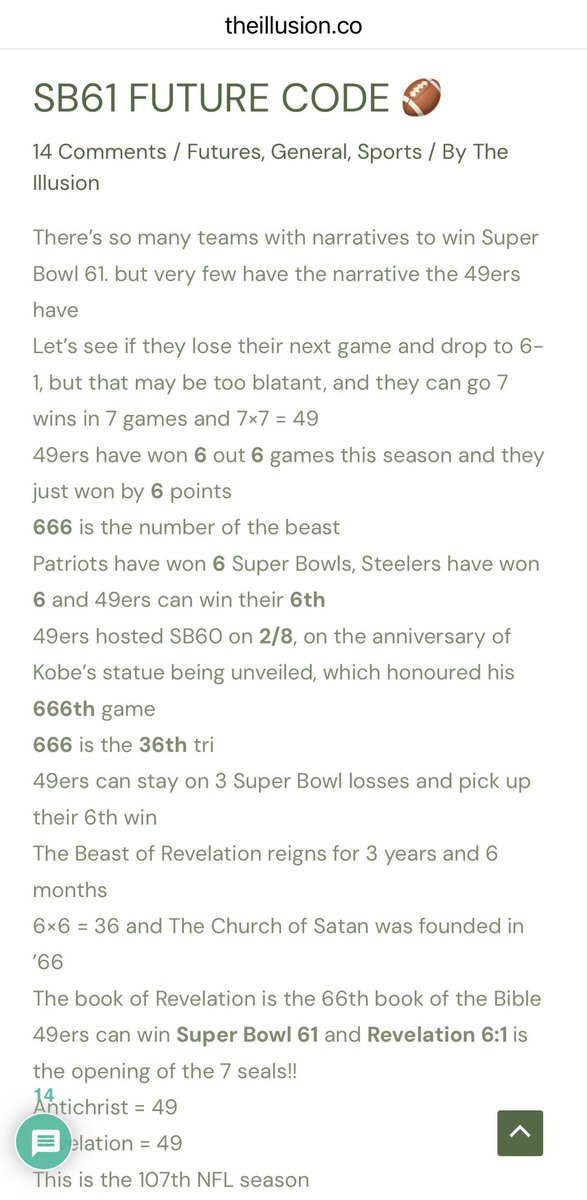 Decoding_Oz's tweet photo. You can always count on @TheIllusion111 to butcher a great code. 

He waits until I post their entire code on this platform, and waits for them to go 6-0 before thinking they have a good narrative. None of his numbers relates to their actual code to win the Super Bowl. https://t.co/qT0i8gAfQL