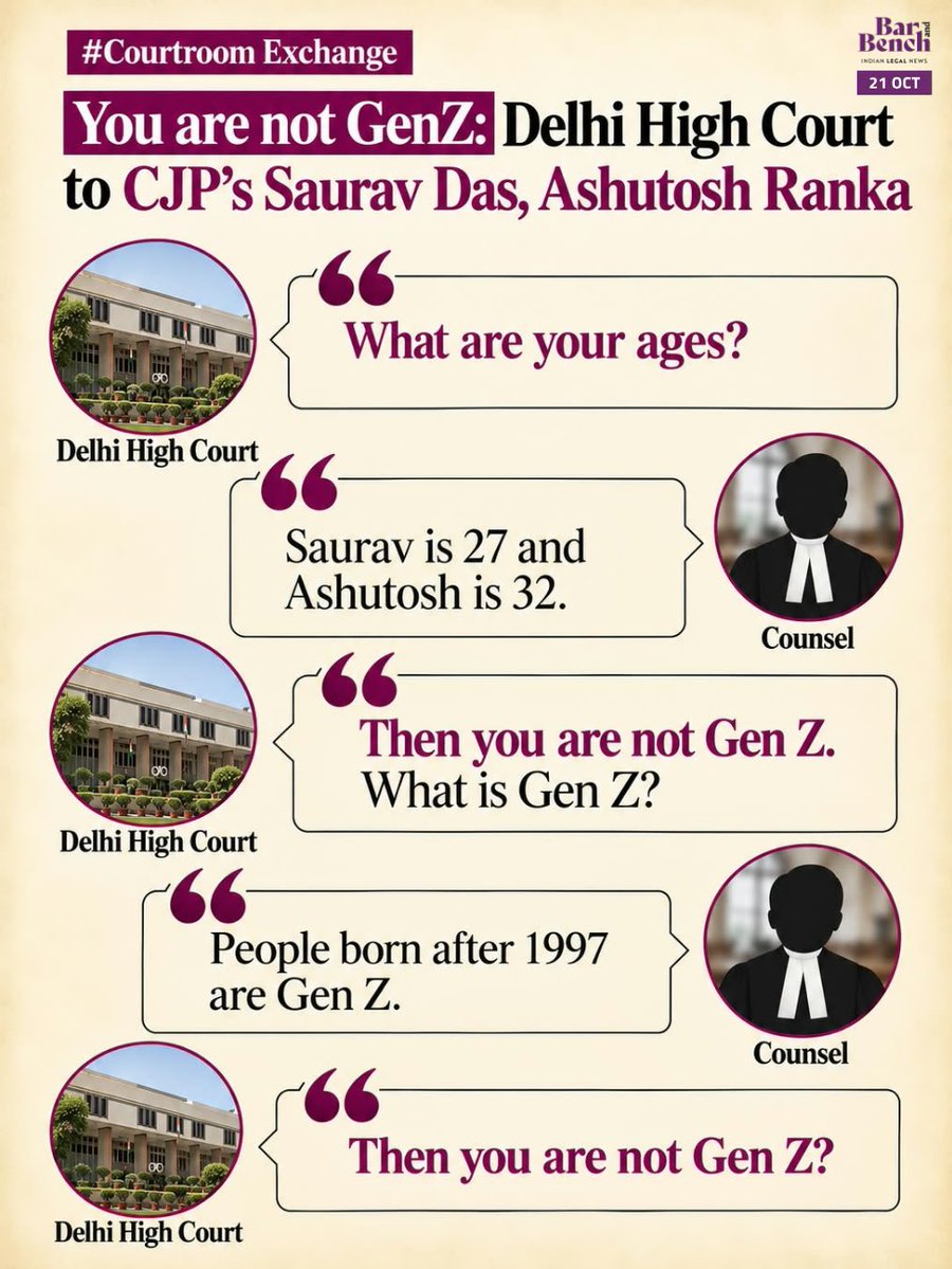 barandbench's tweet photo. #CourtroomExchange 
You are not GenZ: Delhi High Court to CJP’s Saurav Das, Ashutosh Ranka

Read here: https://t.co/Dj4NkFAshF
@SauravDassss @AshutoshRanka https://t.co/3SLXtCWgbI