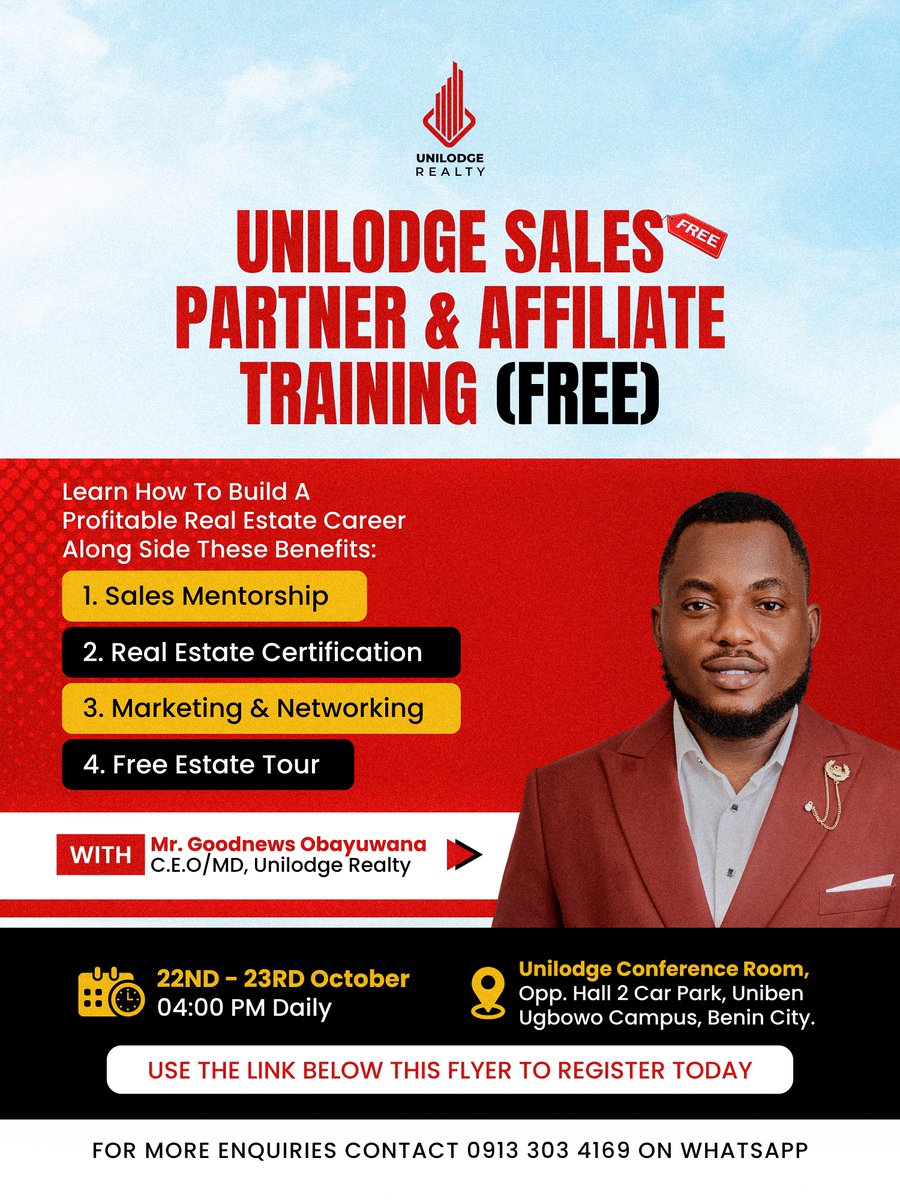 Unilodge_realty's tweet photo. Registration is still ongoing. So why haven't you registered via the link: https://t.co/MTEgIpIeZQ

#training #realestate #unilodgerealty https://t.co/sAsUH2ou0Y