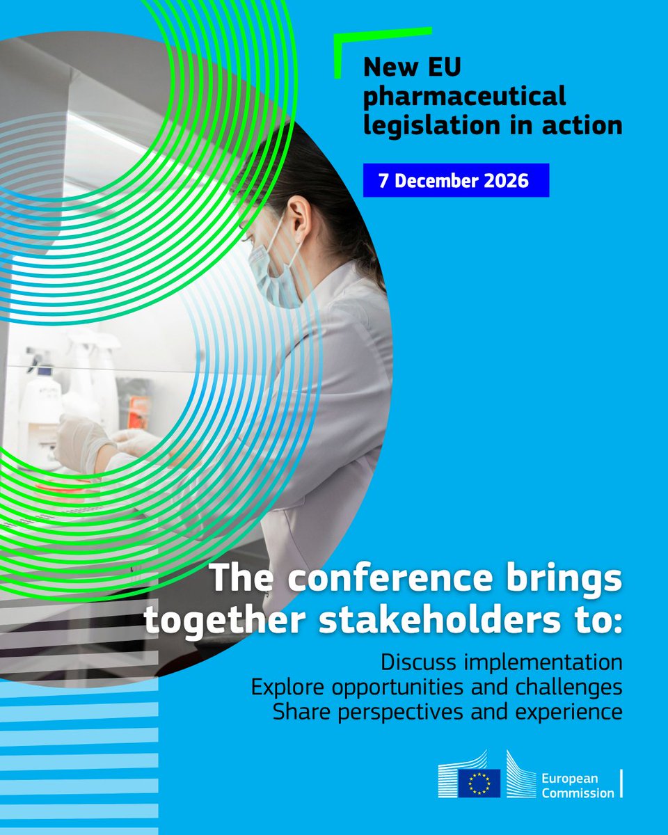 EU_Health's tweet photo. The EU’s new pharmaceutical legislation is moving towards its implementation phase.

Follow the discussion about the implementation, its opportunities and challenges ahead on 7 December. 

A link to the livestream will be available on the event web page ➡️ https://t.co/OiTnLlefOq https://t.co/6SPqmDshQq
