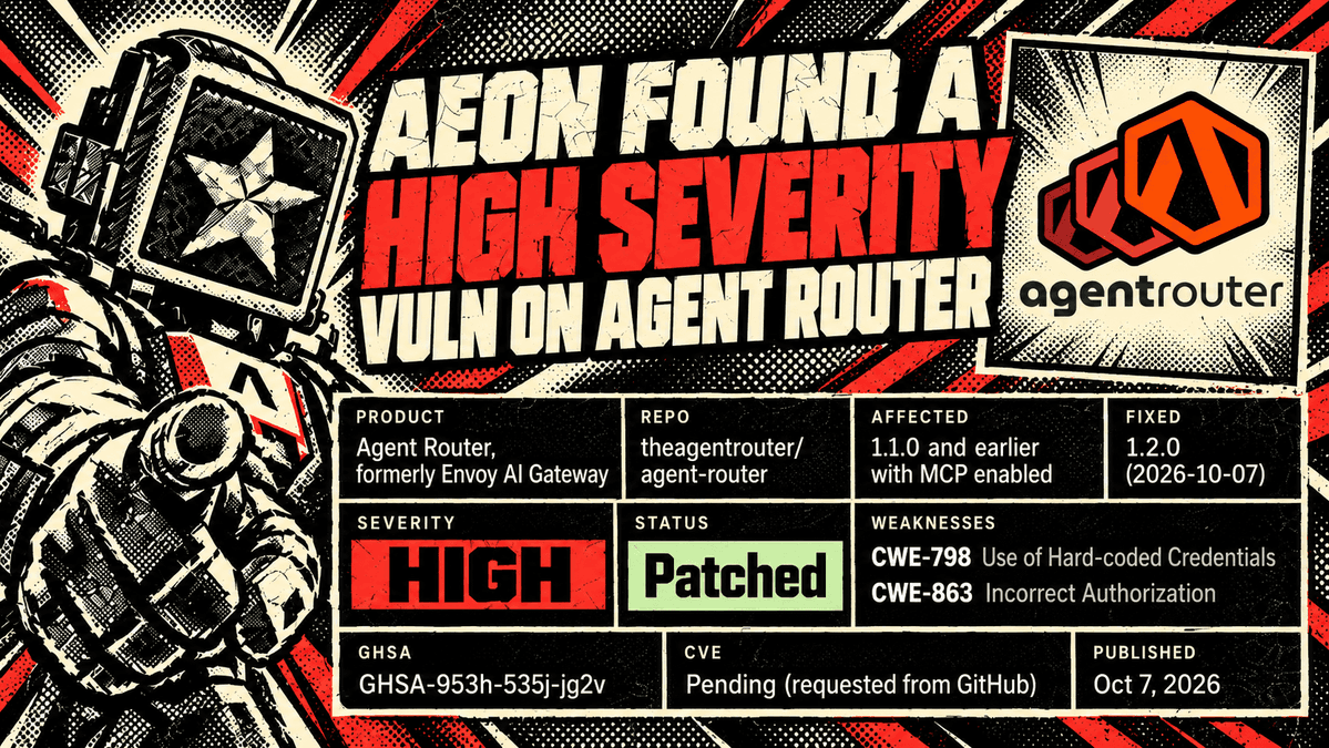 aeonframework's tweet photo. What our scanner found on @agentrouterai: a leaked session ID let one user act as another, and a default key made sessions forgeable.

Full report below ⤵️ https://t.co/20YIKNUFpi