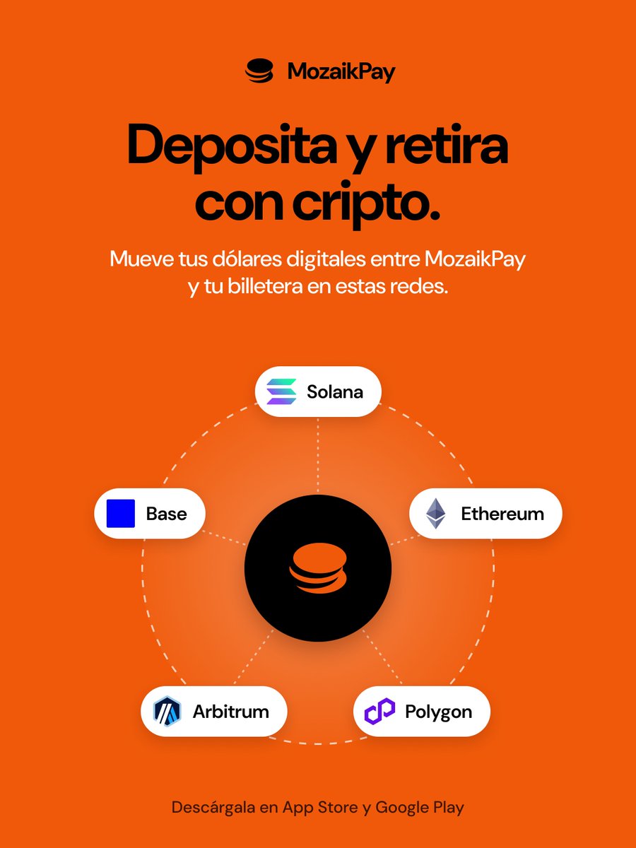 mozaikpay's tweet photo. ¿Tienes dólares digitales (USDC) en otra billetera? Ahora puedes pasarlos a tu cuenta MozaikPay, o sacarlos hacia tu billetera, en pocos pasos.

Funciona con Solana, Ethereum, Polygon, Arbitrum y Base.

Y una vez que están en MozaikPay, se los envías a quien quieras, gratis y en segundos.