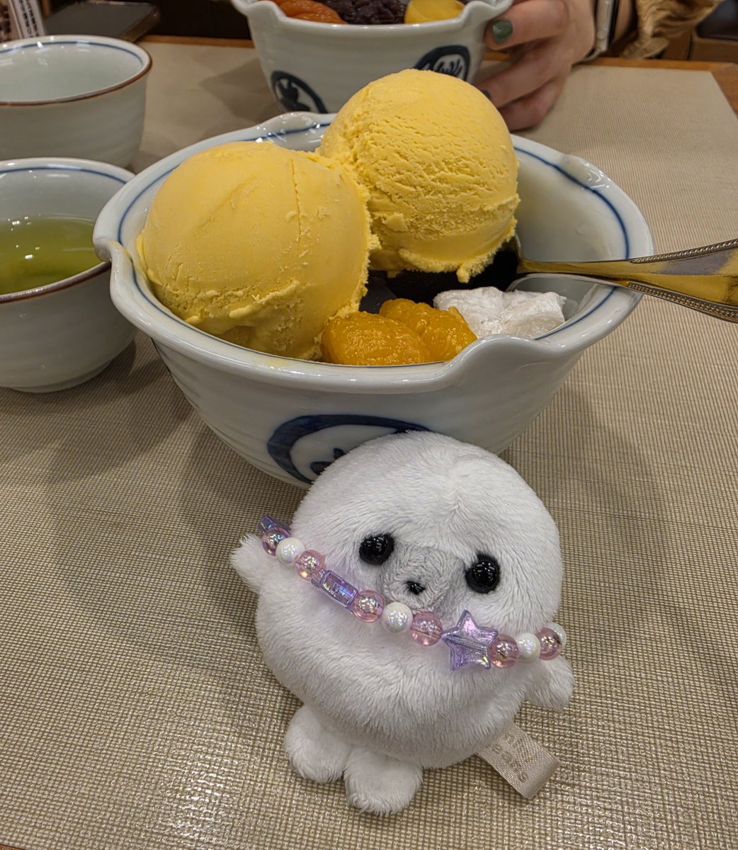 m1zore0107's tweet photo. かぼちゃアイスふたつ！ぜーたくです🦭︎🤍🎃 https://t.co/4KWPKnlL26