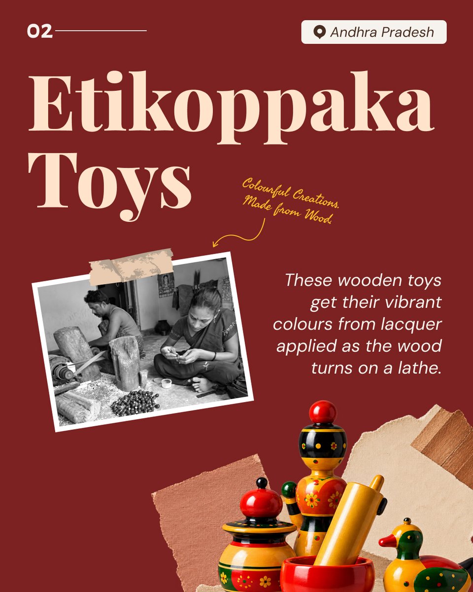 PIB_India's tweet photo. 🔰Not just toys. Not just textiles. Not just pottery or mirrors.
➤Each is a product of distinctive techniques, local knowledge and generations of craftsmanship.
Explore the stories behind Etikoppaka Toys, Kotpad Handloom, Longpi Black Pottery and Aranmula Kannadi. 🇮🇳
#VocalForLocal #LocalToGlobal #MakeInIndia #AtmanirbharBharat #IndianHandicrafts @minmsme @TexMinIndia @DoC_GoI
(2/4)