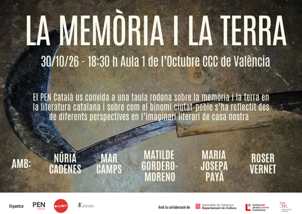 PENCatala's tweet photo. NOVA DATA! Com es construeix la memòria literària d’un territori?  En parlarem a «La memòria i la terra», una conversa amb @ncadenes, @marcampsmora, Matilde Gordero-Moreno, Maria Josepa Payà i Roser Vernet.  

📅 30/10 -18.30 h 
📍Octubre CCC, València https://t.co/ffsTqgEBfC