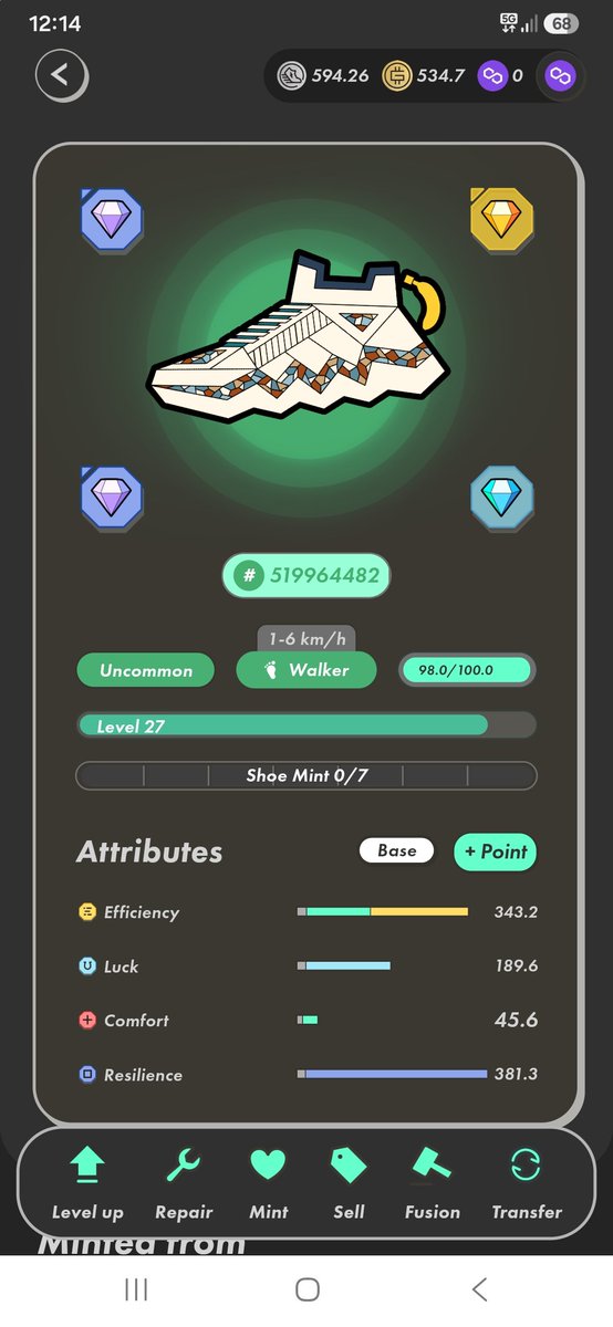 EminBabayev22's tweet photo. Step by step upgraded my lovely shoes and Gems now level 4 gems 😀as soon as possible I will upgrade Rare why not? 😉
#stepn @CioSilv @PolyGST @ https://t.co/qpPOHNdMJA
