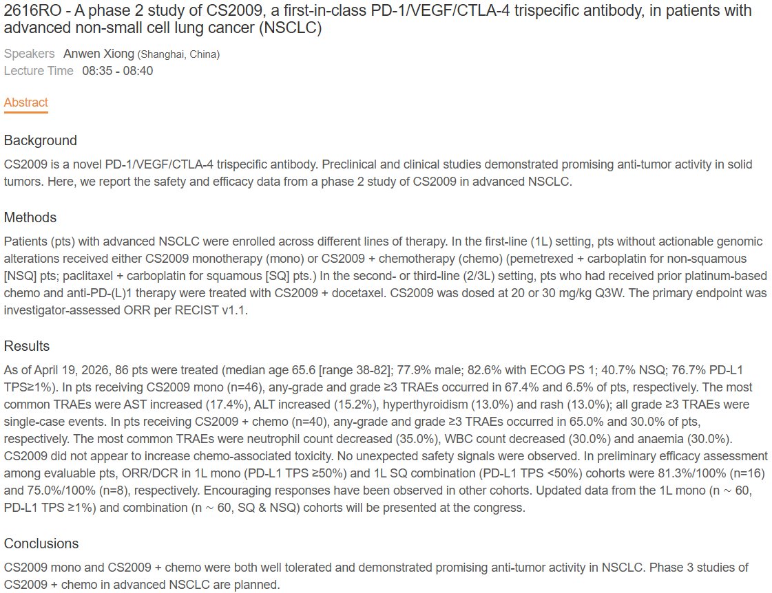 Hidehito HORINOUCHI ESMO 2026 slide: 2616RO - A phase 2 study of CS2009,
