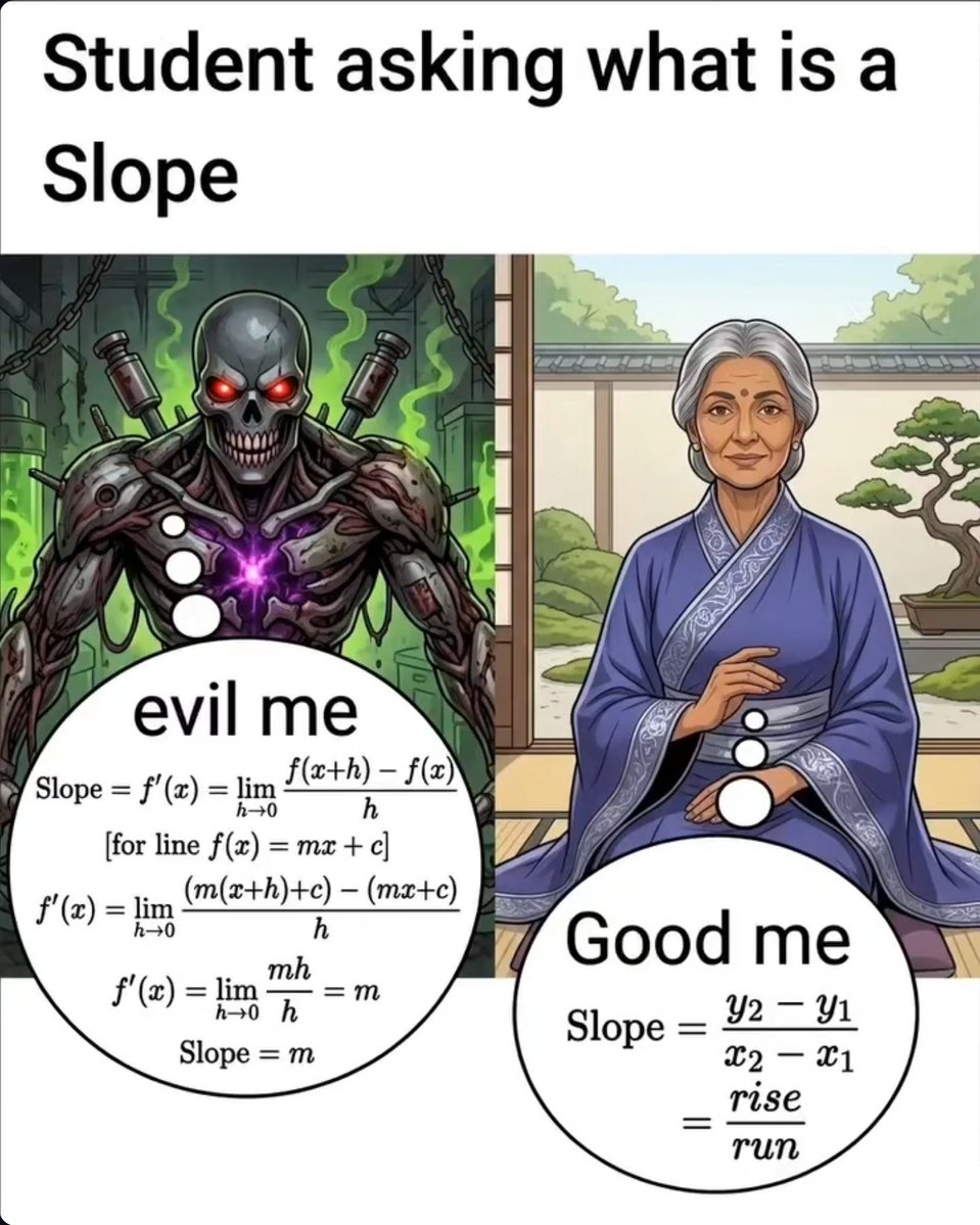 SolvingForZ's tweet photo. Most people blindly avoid formal calculus because simple high school algebra feels safe.

Why does defining a basic slope via derivatives trigger an immediate cognitive crisis for students? https://t.co/e2bGRMUhN5