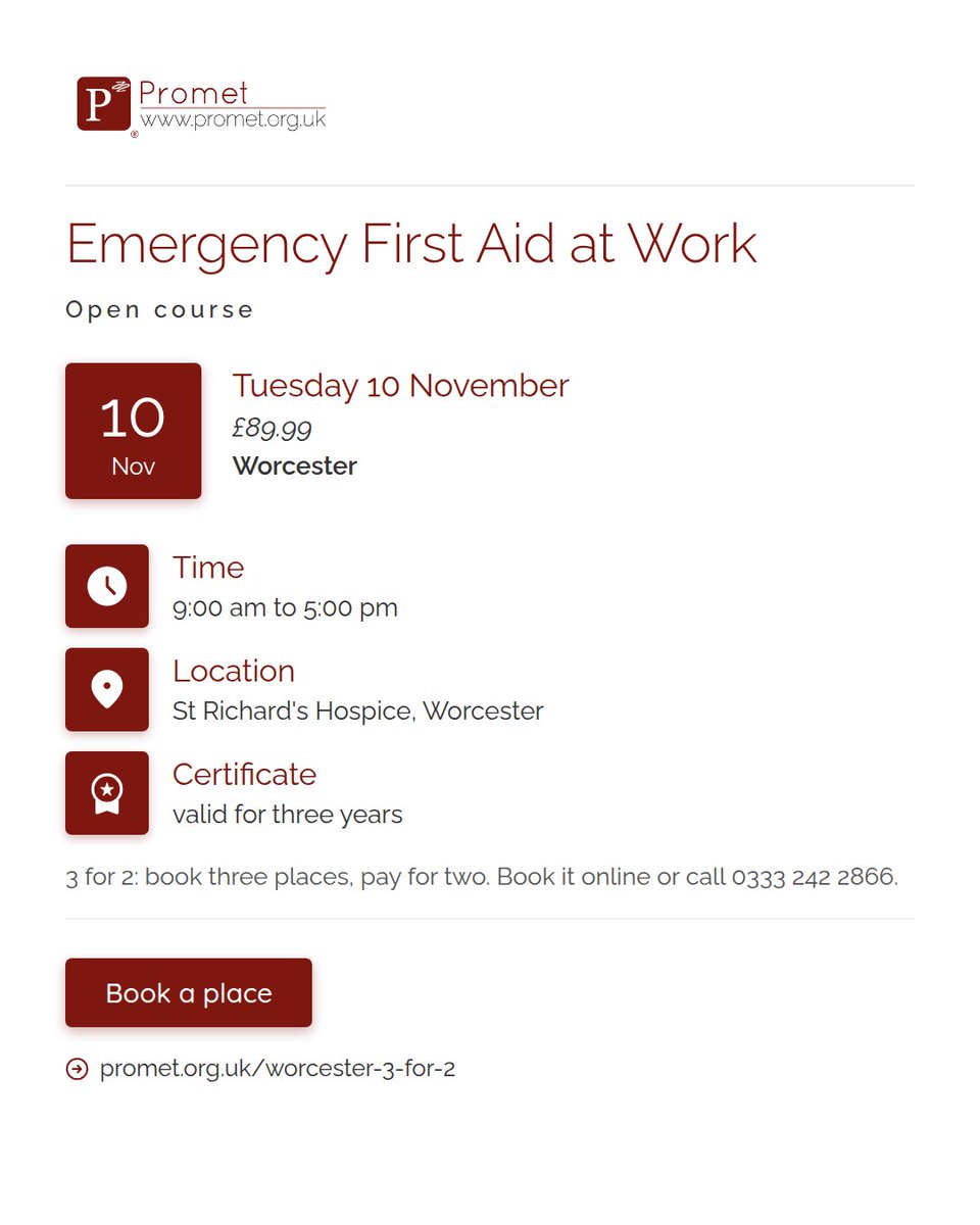 Promet_Training's tweet photo. Emergency First Aid at Work, Worcester, Tuesday 10 November. One day, £89.99. Places limited:

https://t.co/Pu8Qg6MuhU

#EFAW #Worcester https://t.co/zdqE3RPL6k