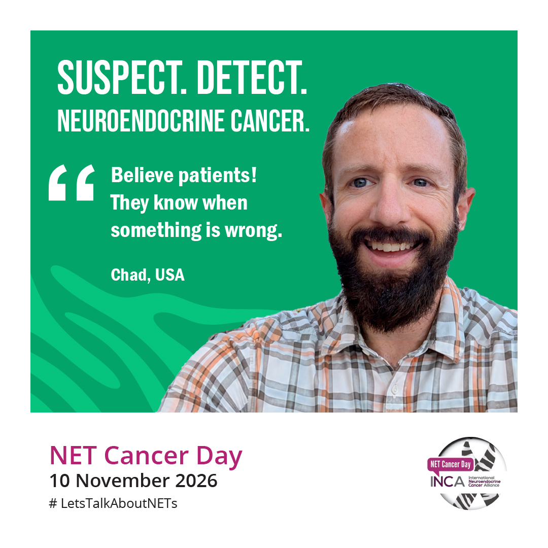 netcancerday's tweet photo. #NETCancerDay is on November 10th.
Pheochromocytoma is a rare NET and misdiagnosis is often possible.
📌Chad from USA was diagnosed while having surgery for a gastric condition.
📱Read and watch his story: https://t.co/SrwwWtE1m2
📢Join us to raise awareness: https://t.co/ieoQyMcGBw
📢Join @PheoPara 
#LetsTalkAboutNETs
@PheoPara
