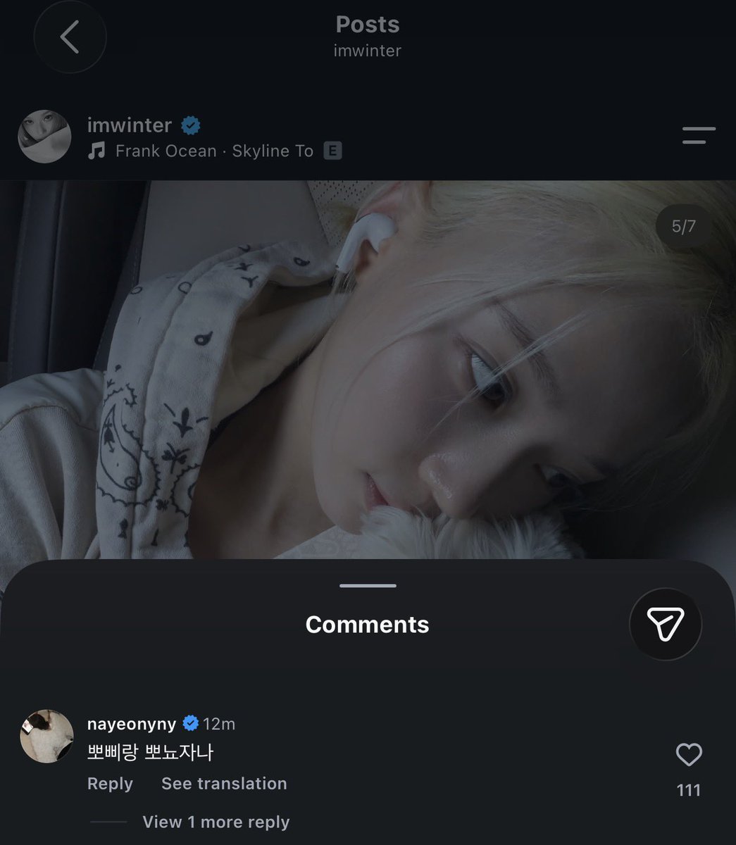 mjkmwntr's tweet photo. NAYEON commented on WINTER’s recent Instagram post! 

NY: it’s Ppoppi (WINTER) and Pponyo 

🥺 https://t.co/ZfUaQOFqdb