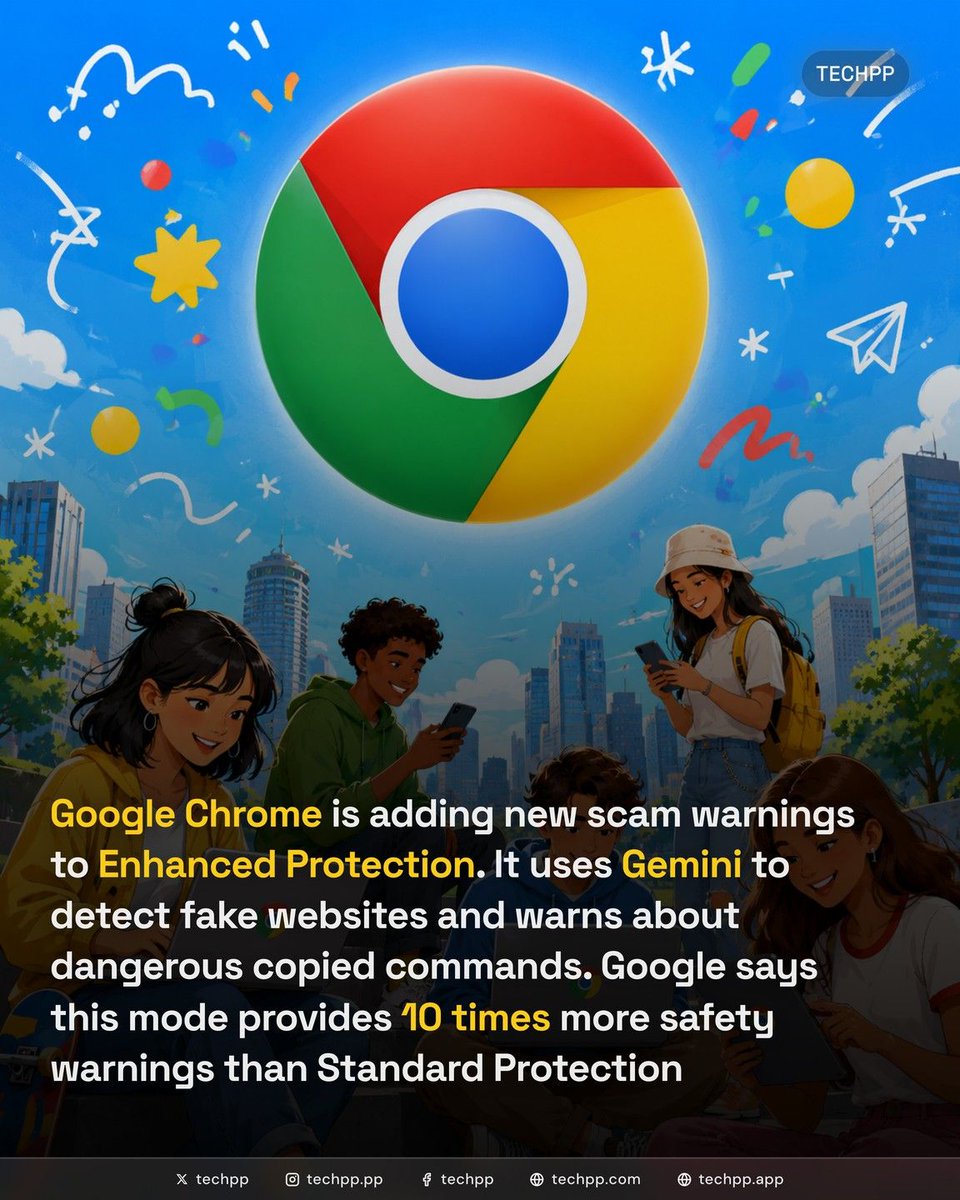 techpp's tweet photo. Google adds Gemini-powered scam detection and new security warnings to Chrome's Enhanced Protection mode

#Google #GoogleChrome #SafeBrowsing https://t.co/hnw2qR3hqw