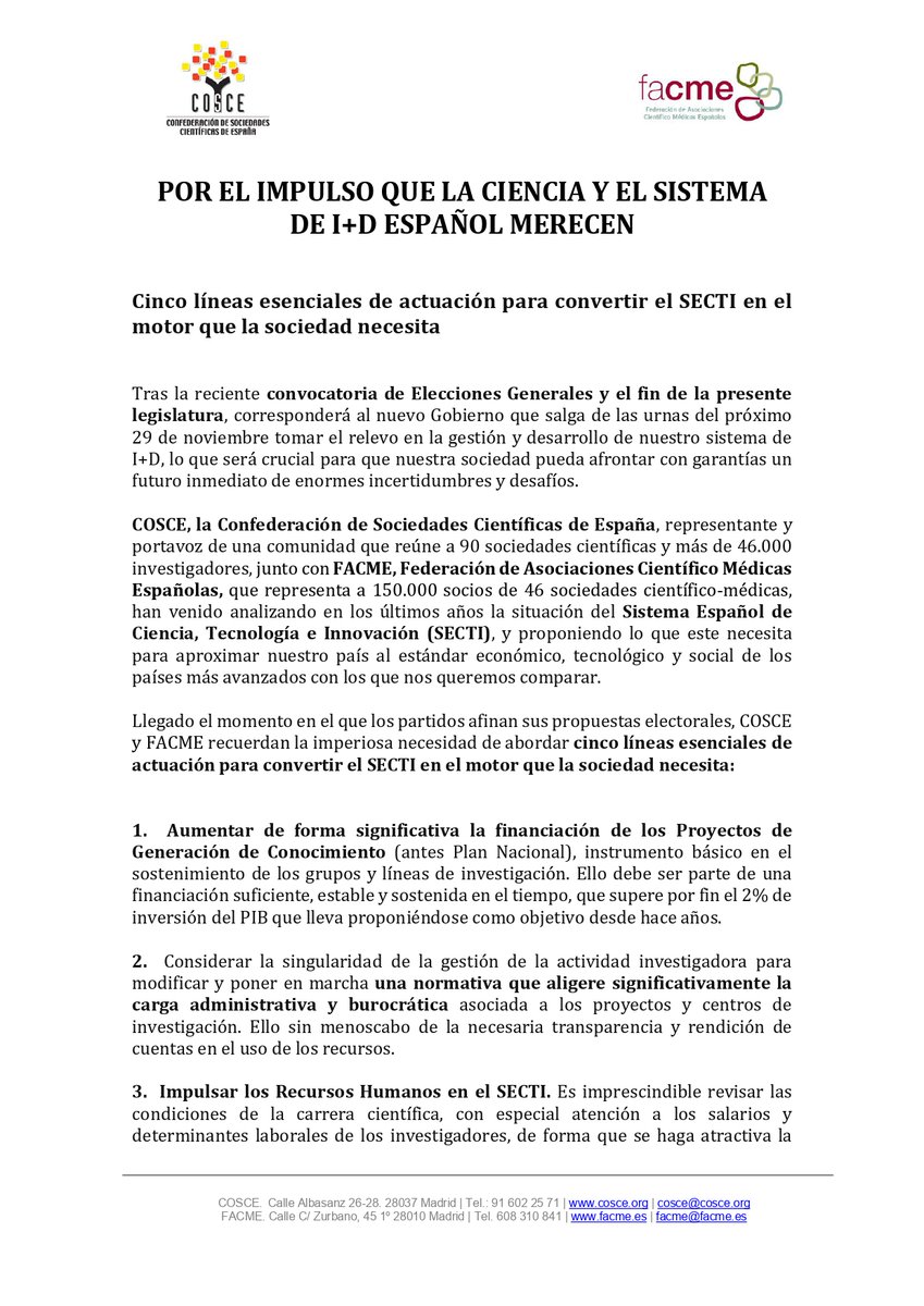 COSCEorg's tweet photo. “Por el impulso que la Ciencia y el Sistema de I+D español merecen”: @CrueUniversidad suma fuerzas con COSCE y @facme_es y se adhiere al manifiesto.

https://t.co/ihocM9qvts https://t.co/dsrVkBexMR