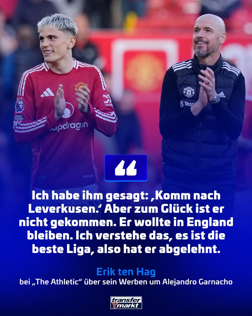 Transfermarkt's tweet photo. Erik ten Hag wollte 2025 seinen ehemaligen Schützling aus Manchester mit zur Werkself bringen! 😳

Garnacho hatte allerdings nicht so Lust auf die Bundesliga. 😅

Was der Ex-Coach sonst noch über Leverkusen zu sagen hat, lest ihr hier: https://t.co/z1OkO23j1M https://t.co/m4hhzap4h3