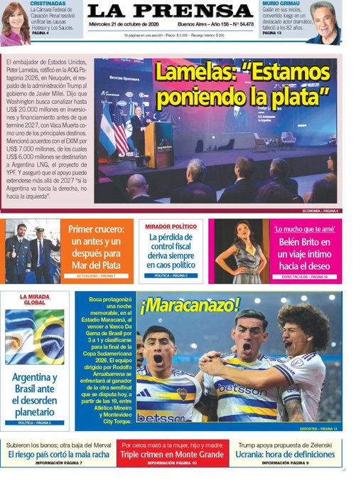 WalterVerst's tweet photo. #BuenDía y #BuenMiércoles para todos!!
A continuación, las portadas de los diarios de hoy #Miércoles 21/10/26 #21deOctubre #21oct2026 #21oct.
#Crónica
#LaPrensa
#DiarioPopular https://t.co/4kl6iCQoJd