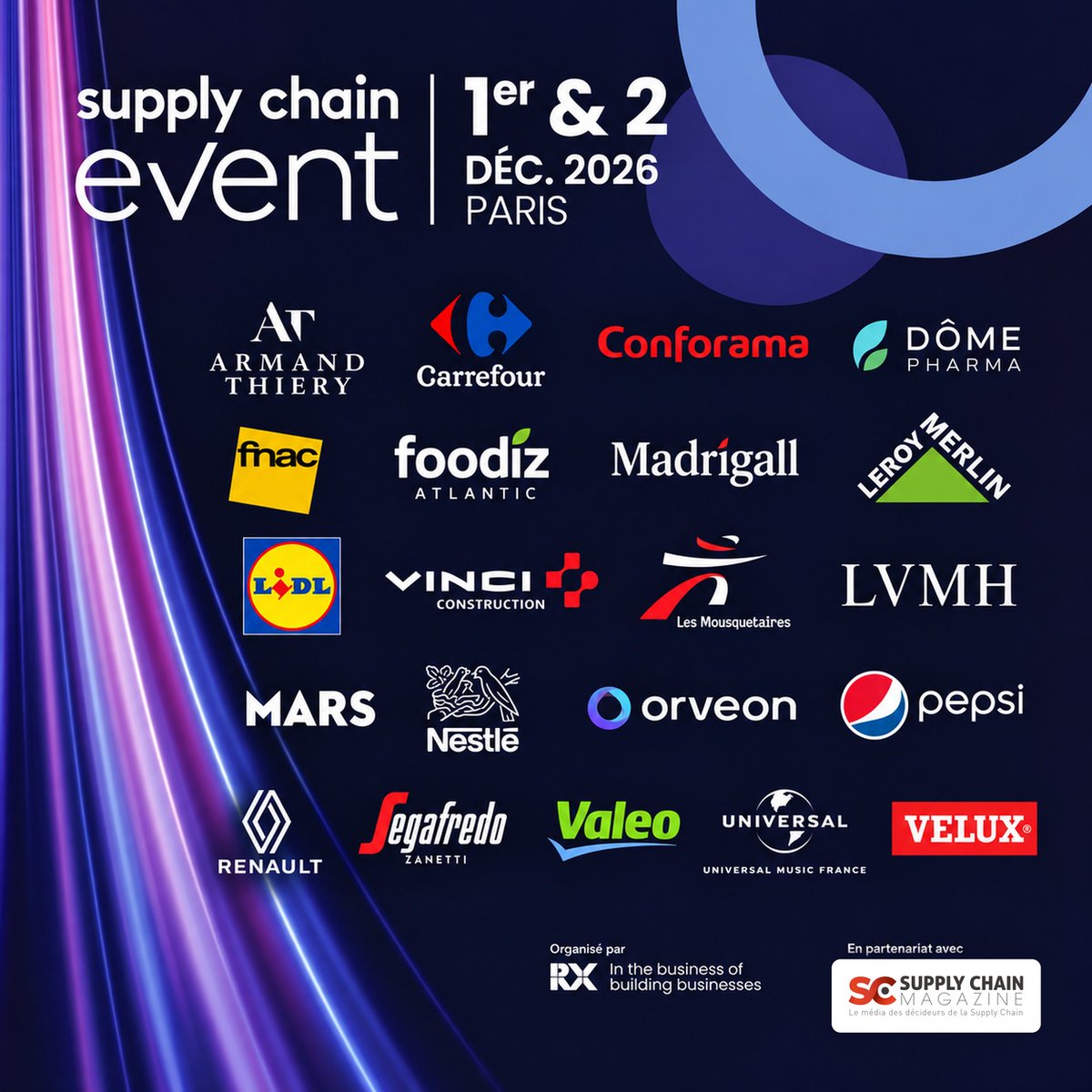 SCE_Event's tweet photo. 👀 𝗜𝗹𝘀 𝘃𝗶𝘀𝗶𝘁𝗲𝗻𝘁 𝗹𝗲 𝗦𝘂𝗽𝗽𝗹𝘆 𝗖𝗵𝗮𝗶𝗻 𝗘𝘃𝗲𝗻𝘁 𝟮𝟬𝟮𝟲 !

🤝 De nombreuses entreprises de tous secteurs seront au RDV pour découvrir les dernières innovations Supply Chain !

👉 𝗝𝗲 𝗿𝗲́𝘀𝗲𝗿𝘃𝗲 𝗺𝗼𝗻 𝗯𝗮𝗱𝗴𝗲 𝗮̀ 𝟰𝟬€ 𝗛𝗧 https://t.co/8Wq7Z4EDHG https://t.co/4aLIwgzxHx