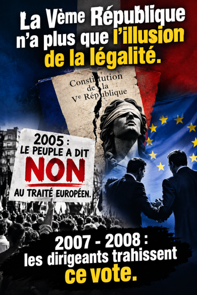 Col_Leclerc's tweet photo. La Vème République n’a plus que l’apparence de la légalité. Depuis le 4 février 2008, ses institutions sont putatives. Le peuple a été trahi. 
Ressentez-vous cette trahison au quotidien ?
#SouverainetéNationale https://t.co/ckbf7JwAit
