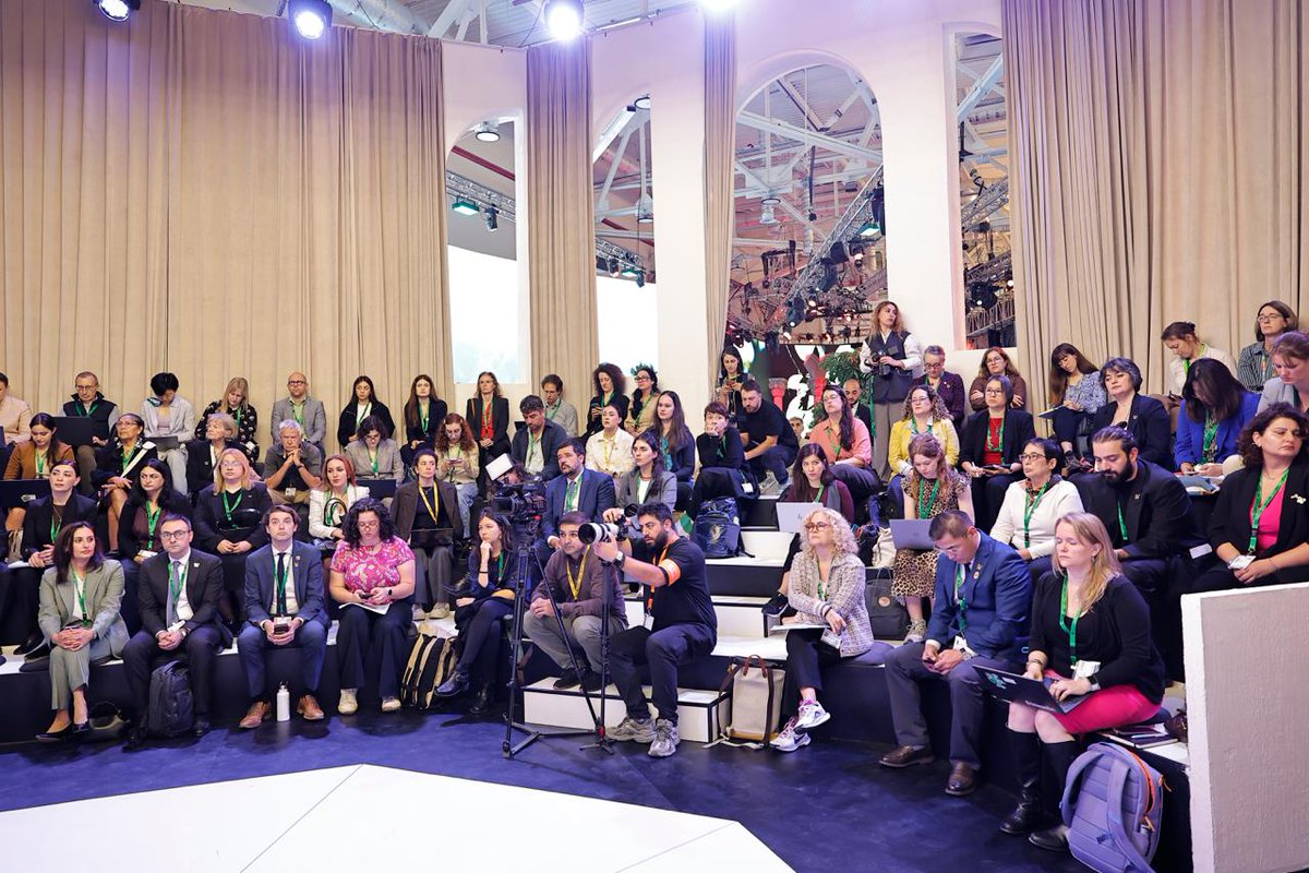 COP17_Arm2026's tweet photo. 🖇 Rio Synergies: From Collaboration to Action 
Convened by the Armenian COP17 Presidency, the session introduced the proposed Joint Declaration and aimed to build understanding and political support ahead of its planned endorsement by the Presidencies of the Rio Conventions on 28 October. 

The Declaration seeks to accelerate implementation of the Kunming–Montreal Global Biodiversity Framework through enhanced cooperation that also advances climate and land-related objectives. 

Three discussions connected institutional progress, practical implementation, and political leadership, exploring how the Declaration can help translate shared priorities into concrete action. 

#COP17Armenia #BiodiversityAction #ForAction
