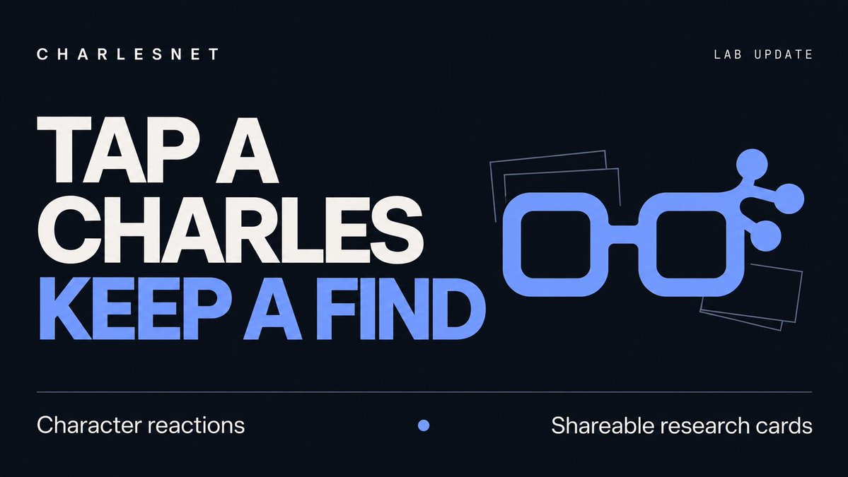charlesnet_'s tweet photo. 👓New in the CHARLESNET lab 

Tap a Charles for a little personality. Open “Latest find” to explore a real research note, check its source and save a shareable card.

Six curious researchers. More ways to explore Cardano.

#Cardano #CNET https://t.co/Ki3g7S5yWb