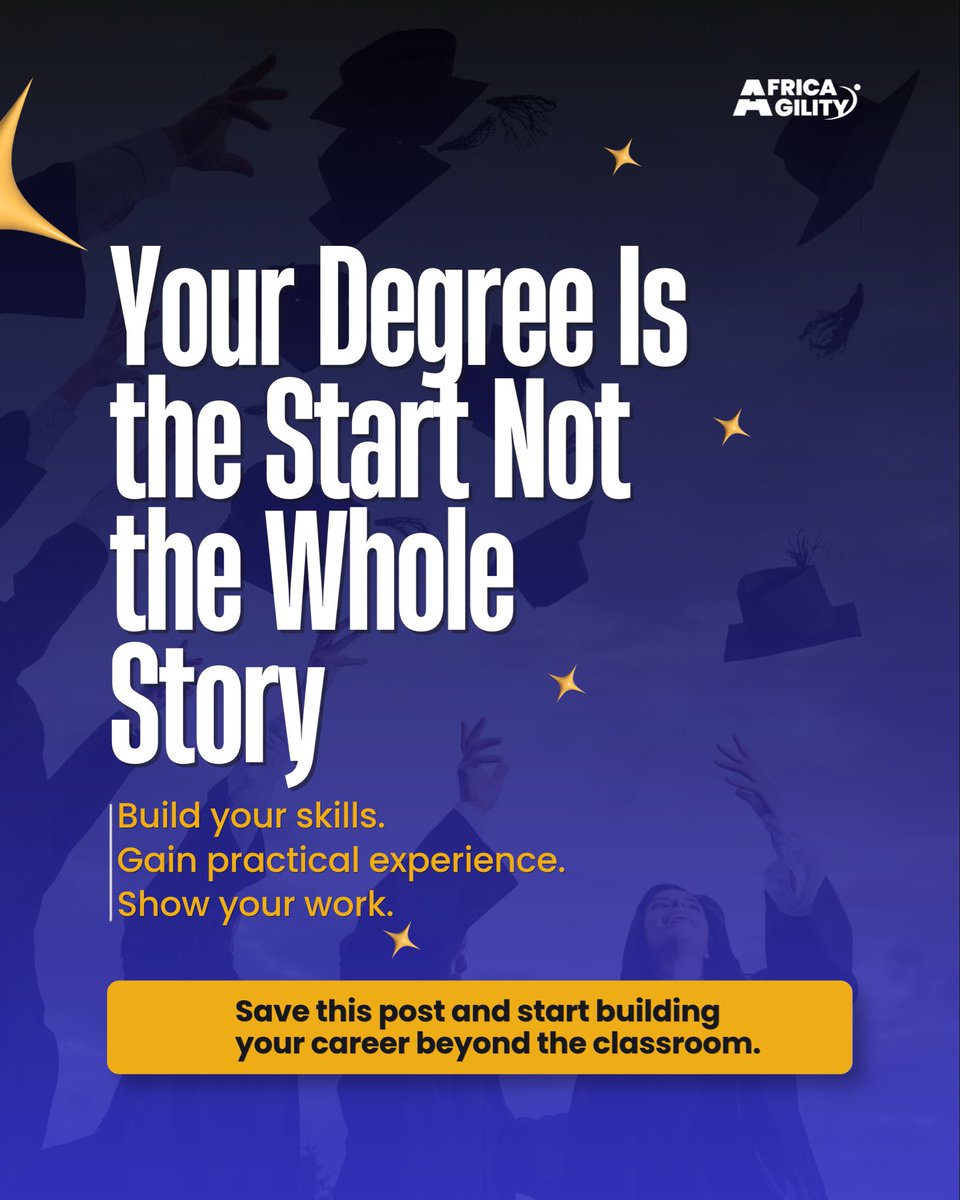 AfricaAgility's tweet photo. What recruiters want to see beyond your degree 

Your degree shows what you have learned, but recruiters want evidence of what you can do.

Swipe to find out what else matters.

#AfricaAgility #careerdevelopmemt #JobSearch https://t.co/QFKn1z3F1i