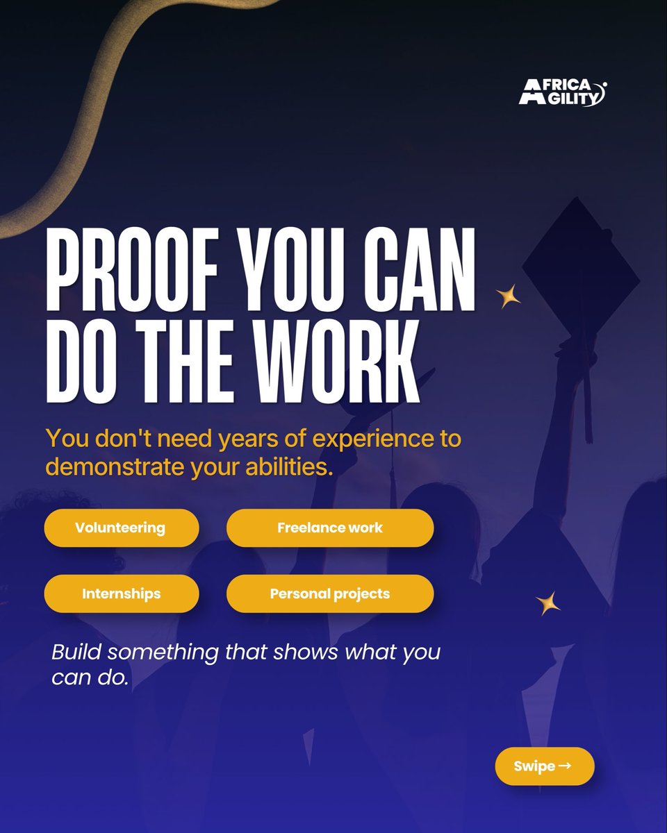 AfricaAgility's tweet photo. What recruiters want to see beyond your degree 

Your degree shows what you have learned, but recruiters want evidence of what you can do.

Swipe to find out what else matters.

#AfricaAgility #careerdevelopmemt #JobSearch https://t.co/QFKn1z3F1i